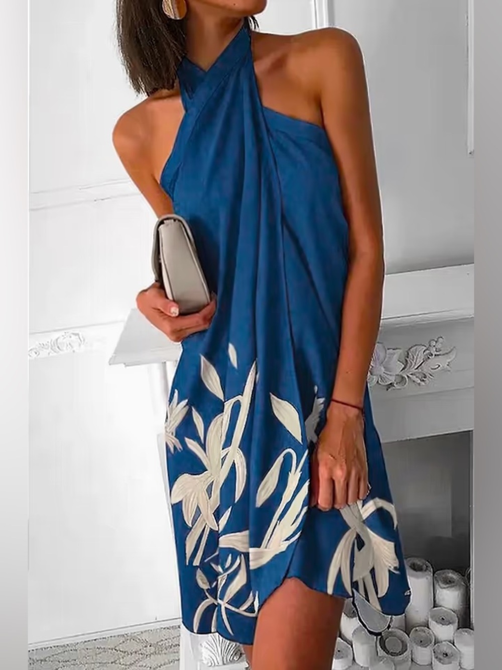 Cupshe: Blue Halter Floral Sundress - Unbranded